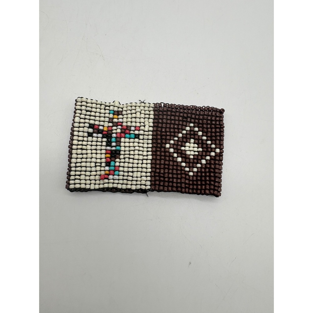 Vintage Loom Beaded Cross Diamond Cuff Bracelet Brown Cream Southwestern Wide
